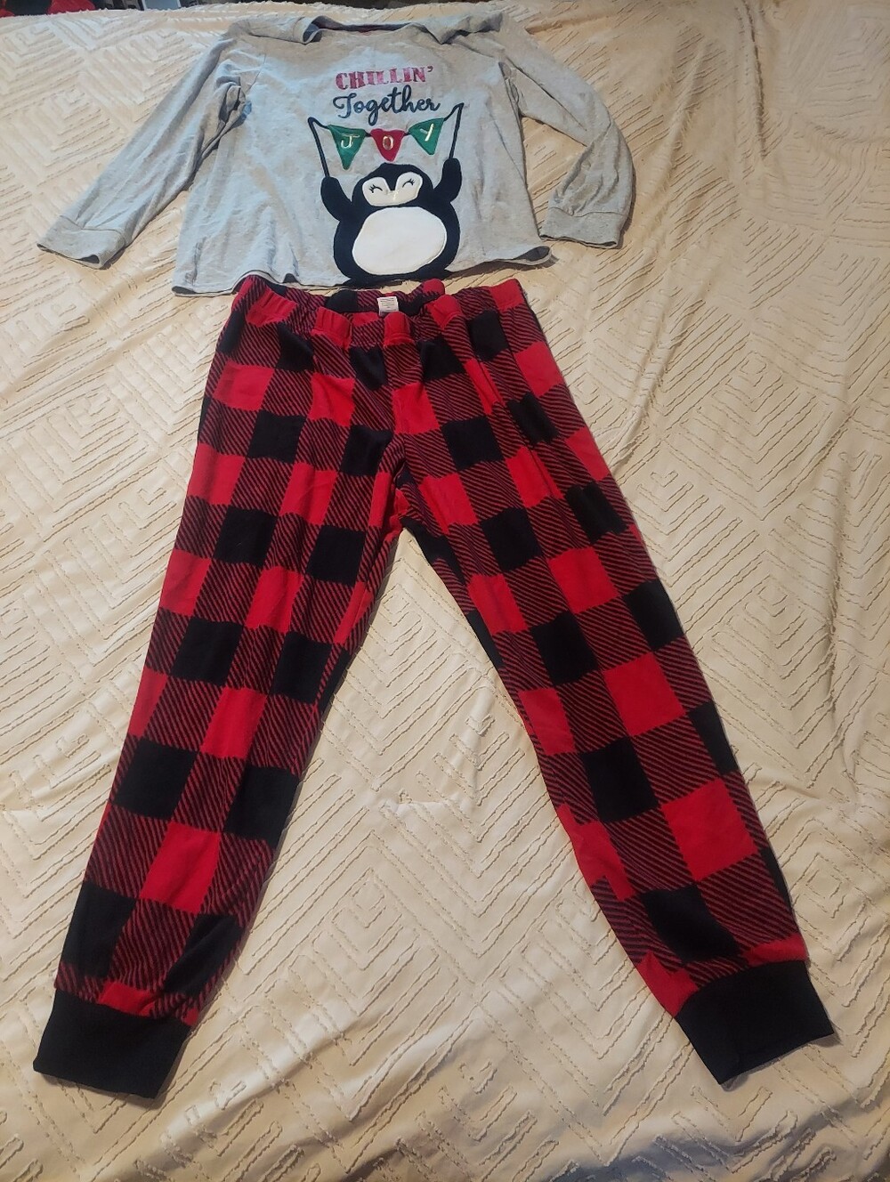 Holiday Time Penguin Pajama Set 2X Buffalo Plaid Pants Chillin’ Together